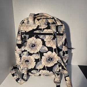 Floral Quilted Backpack in Cream and Black - Women's Bag